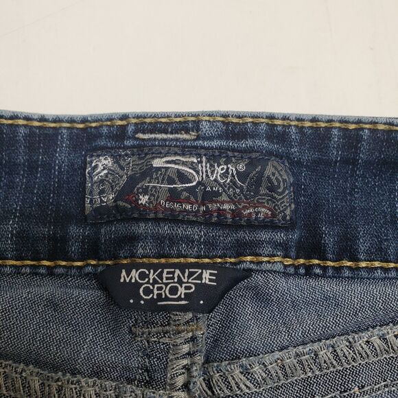 Silver Jeans Womens 28 Mckenzie Crop Mid Rise Dark Wash Thick Stitch Flap Pocket - Picture 8 of 16